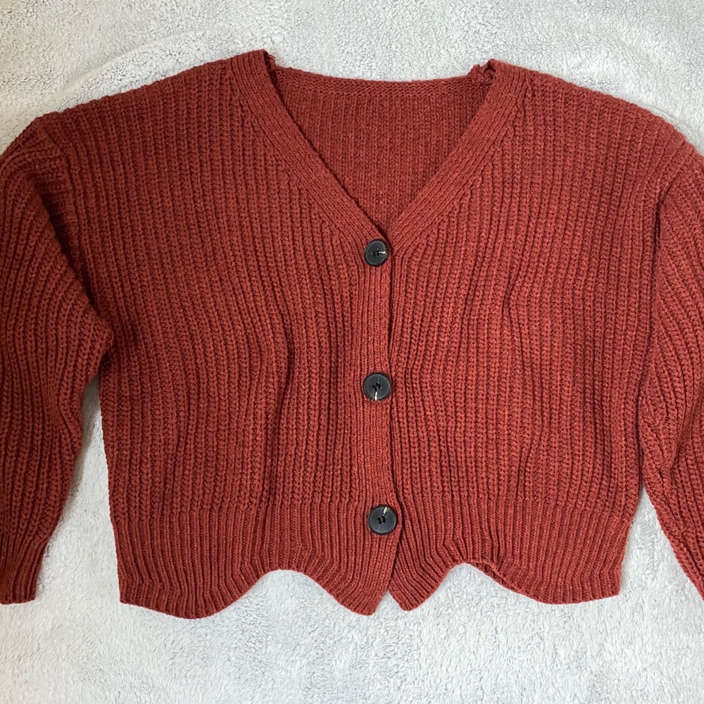 Medium Autumn Colored Cropped Button Sweater